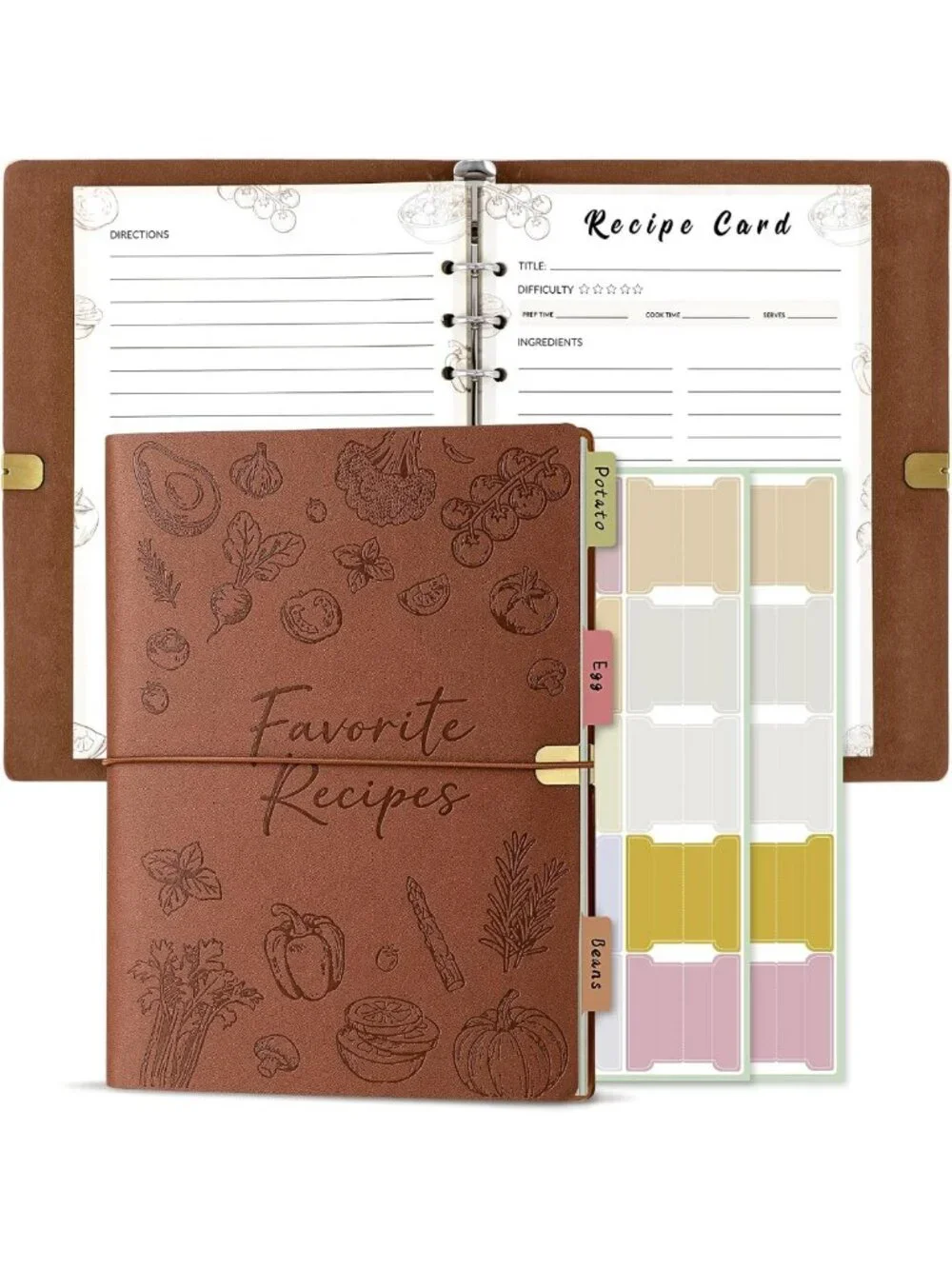Waterproof Leather Recipe Journal Binder - Create Your Own Cookbook, Brown